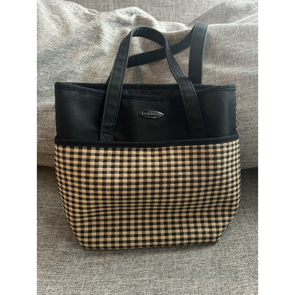 Longaberger Black and Cream Gingham Tote Bag